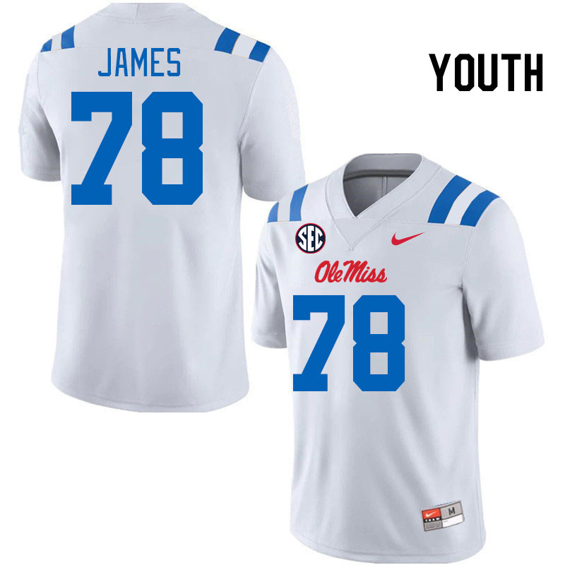 Youth #78 Jeremy James Ole Miss Rebels 2024 New Uniforms College Football Jerseys Stitched-White